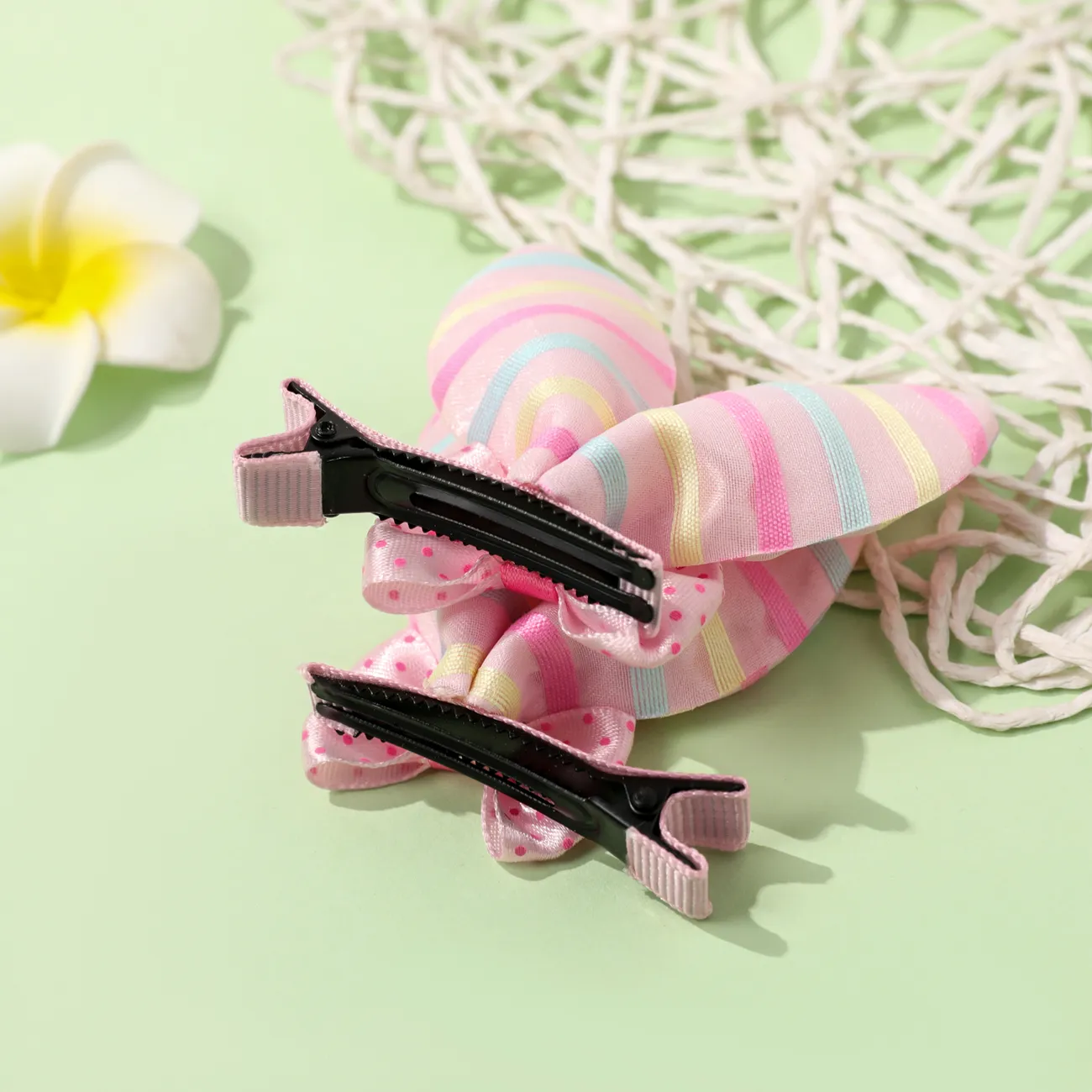 2er-Pack Haarspangen mit Schleife, Hasenohren, Haarschmuck für Mädchen rosa big image 1