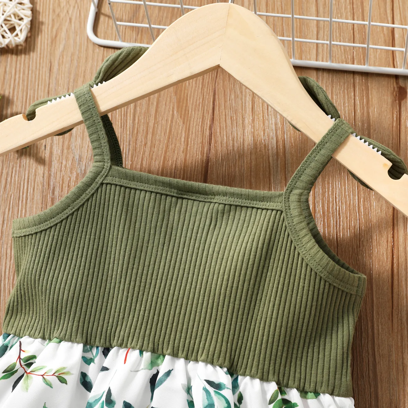 طفل فتاة فراشة / الأزهار طباعة bowknot تصميم لصق فستان كامي ربيع اخضر big image 1