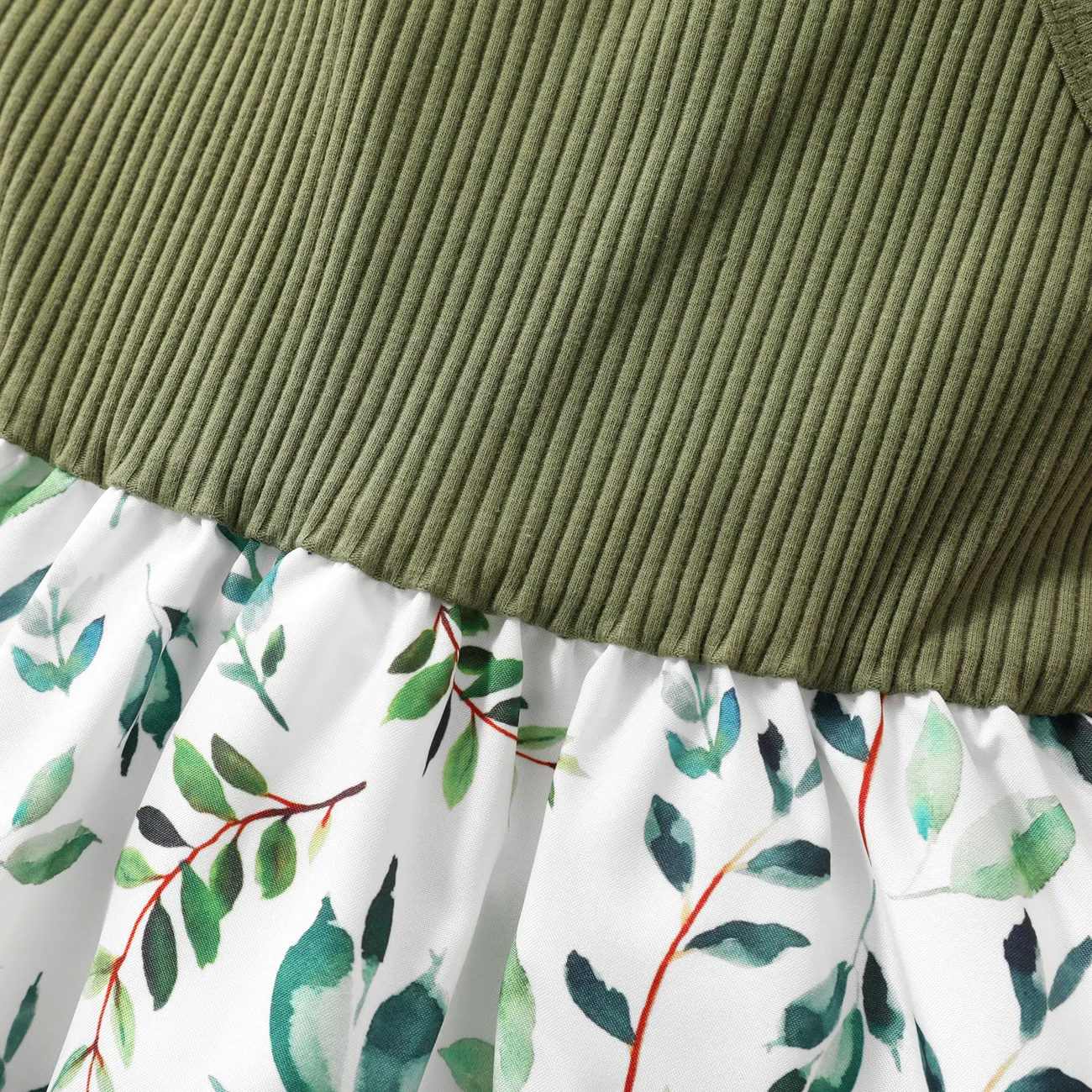 طفل فتاة فراشة / الأزهار طباعة bowknot تصميم لصق فستان كامي ربيع اخضر big image 1
