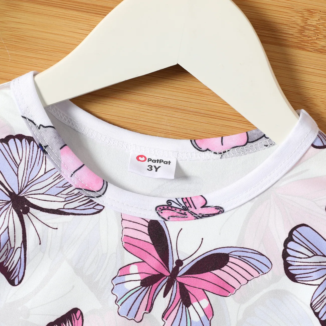 Toddler Girl Butterfly Embroidered/Print Short-sleeve Tee Light Purple big image 1