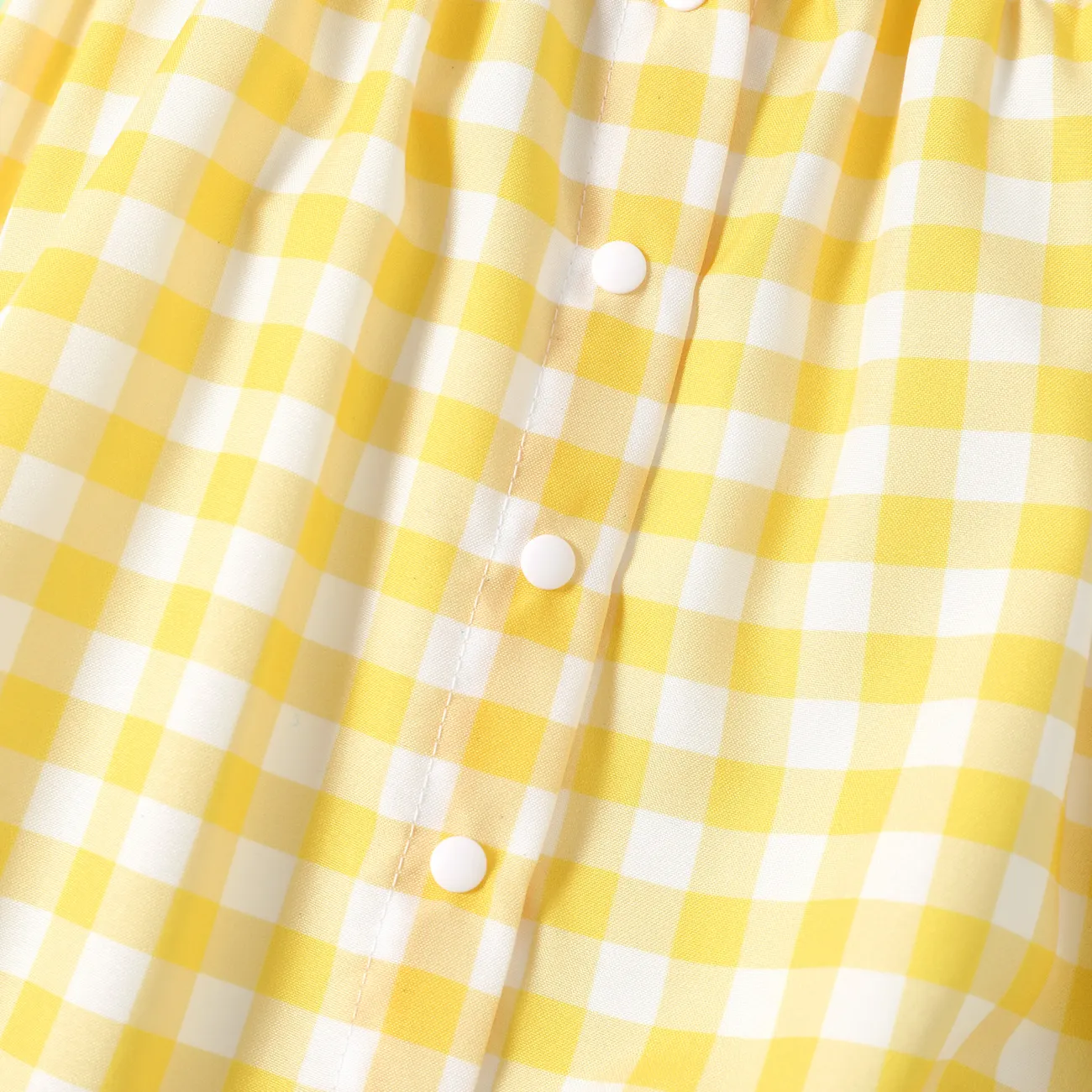 Baby Girl Allover Yellow Plaid/Lemon Print Flutter-sleeve Snap Romper Yellow big image 1