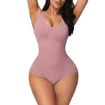 Women Solid Color Stretchy Tank Bodysuit High-Rise Tummy Control Shapewear Seamless Bodysuit Butt Lifter (Without Chest Pad) Cameo brown