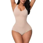 Women Solid Color Stretchy Tank Bodysuit High-Rise Tummy Control Shapewear Seamless Bodysuit Butt Lifter (Without Chest Pad) Apricot