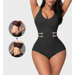 Frauen einfarbiger dehnbarer Tank-Body High-Rise Bauchkontrolle Shapewear nahtloser Body Po-Lifter (ohne Brustpolster) schwarz