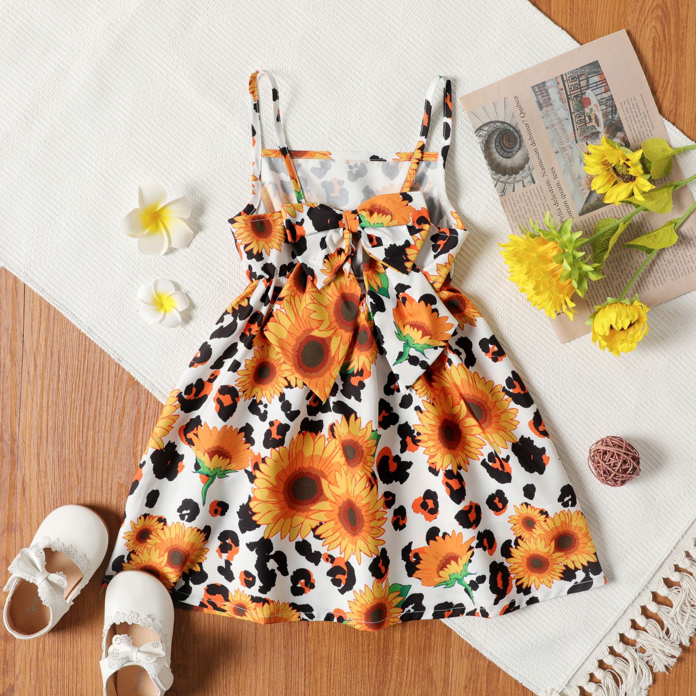 Bébé Fille Bowknot Conception Orange / Robe Camisole à Imprimé Floral