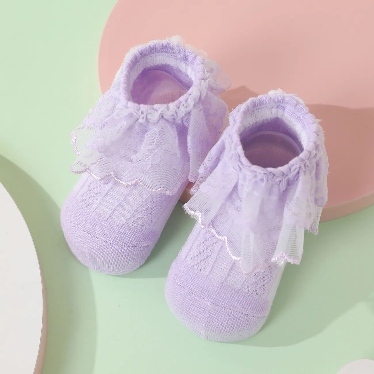 Baby / Toddler / Kid Mesh Lace Trim Princess Socks Light Purple big image 1