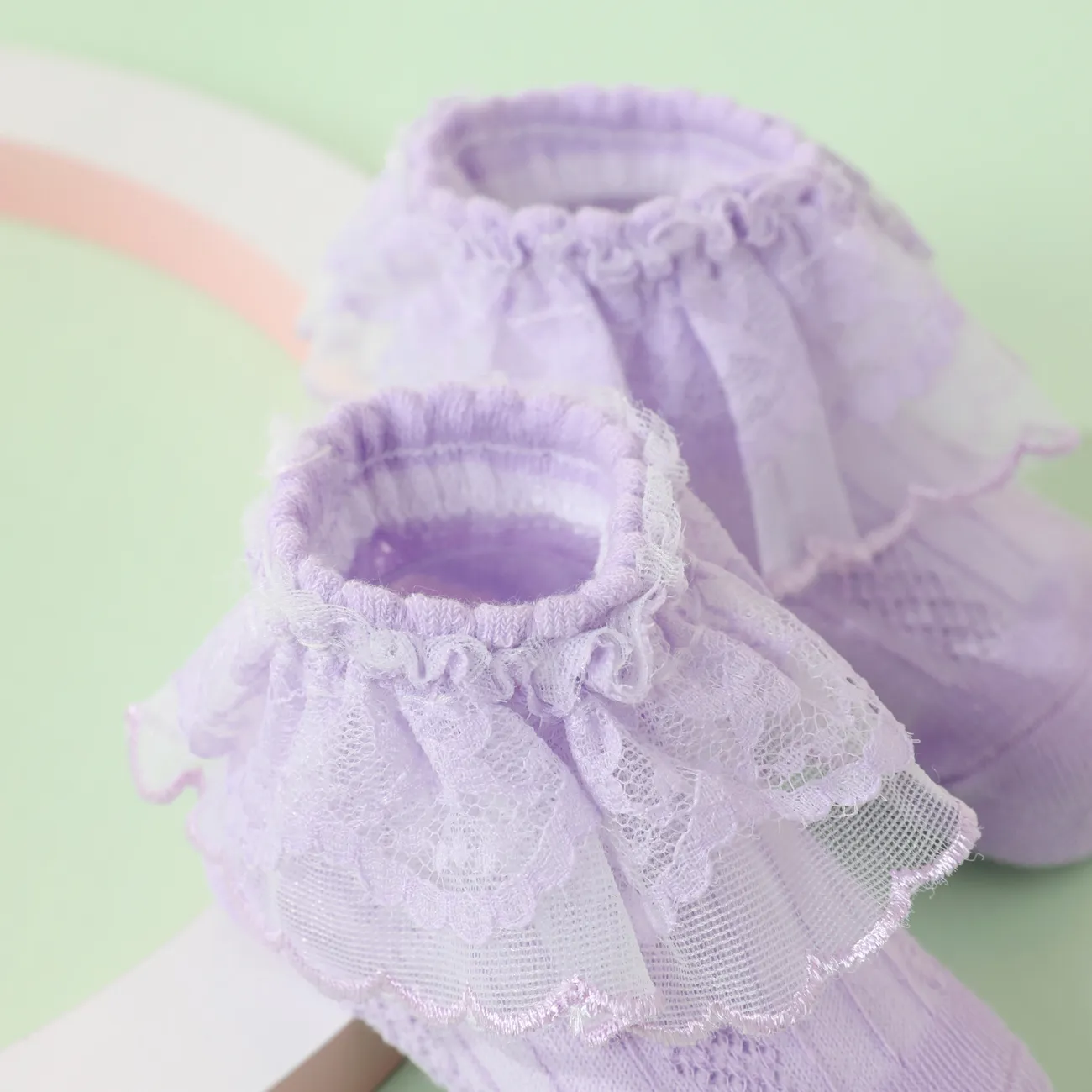 Calcetines de princesa con ribete de encaje de malla para bebé/niño pequeño/niño Violeta claro big image 1