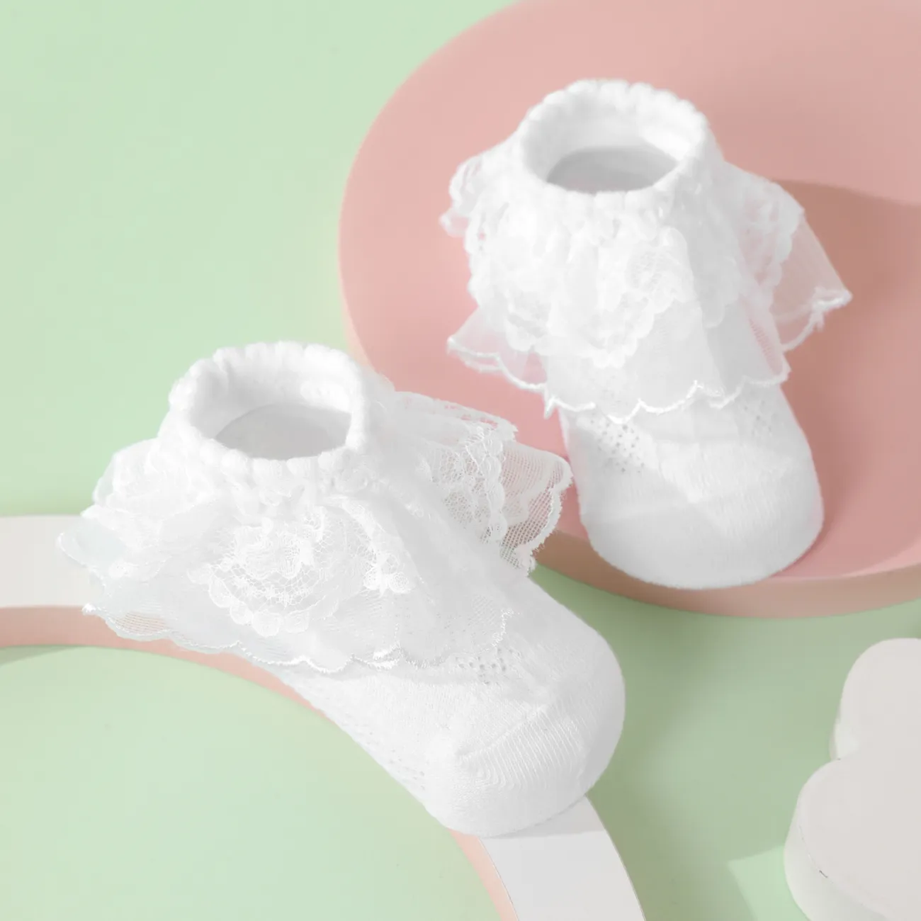 Bébé / Tout-petit / Kid Mesh Dentelle Trim Princess Socks Blanc big image 1