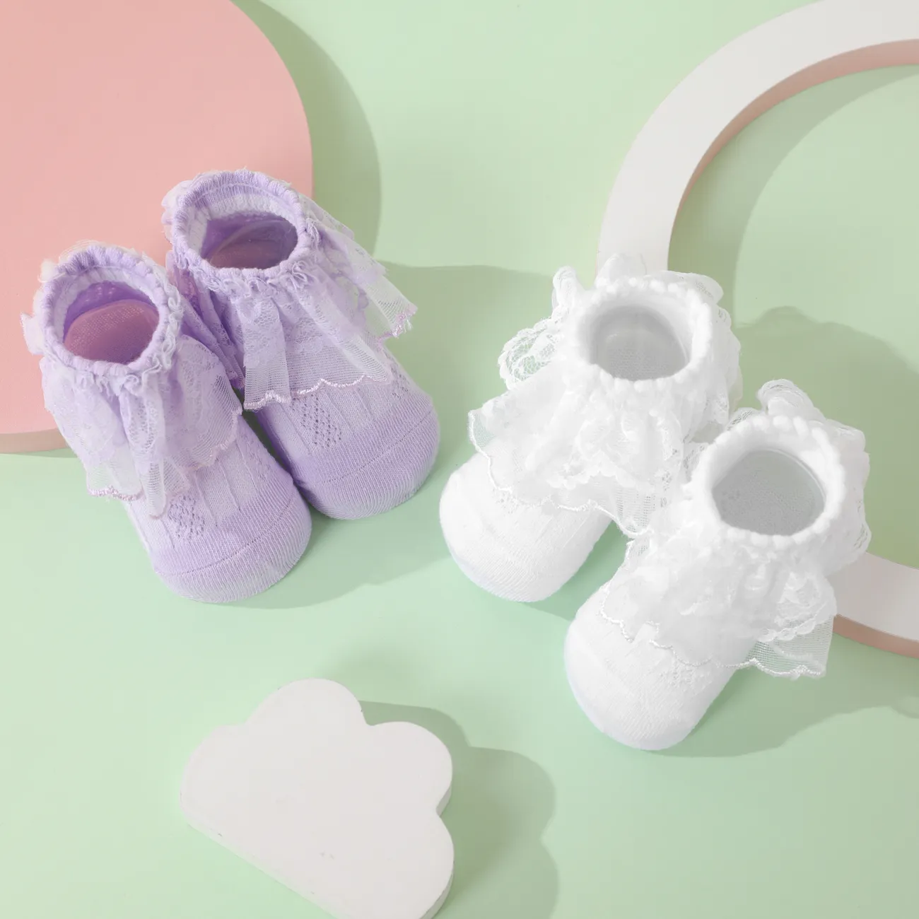 Bébé / Tout-petit / Kid Mesh Dentelle Trim Princess Socks Blanc big image 1