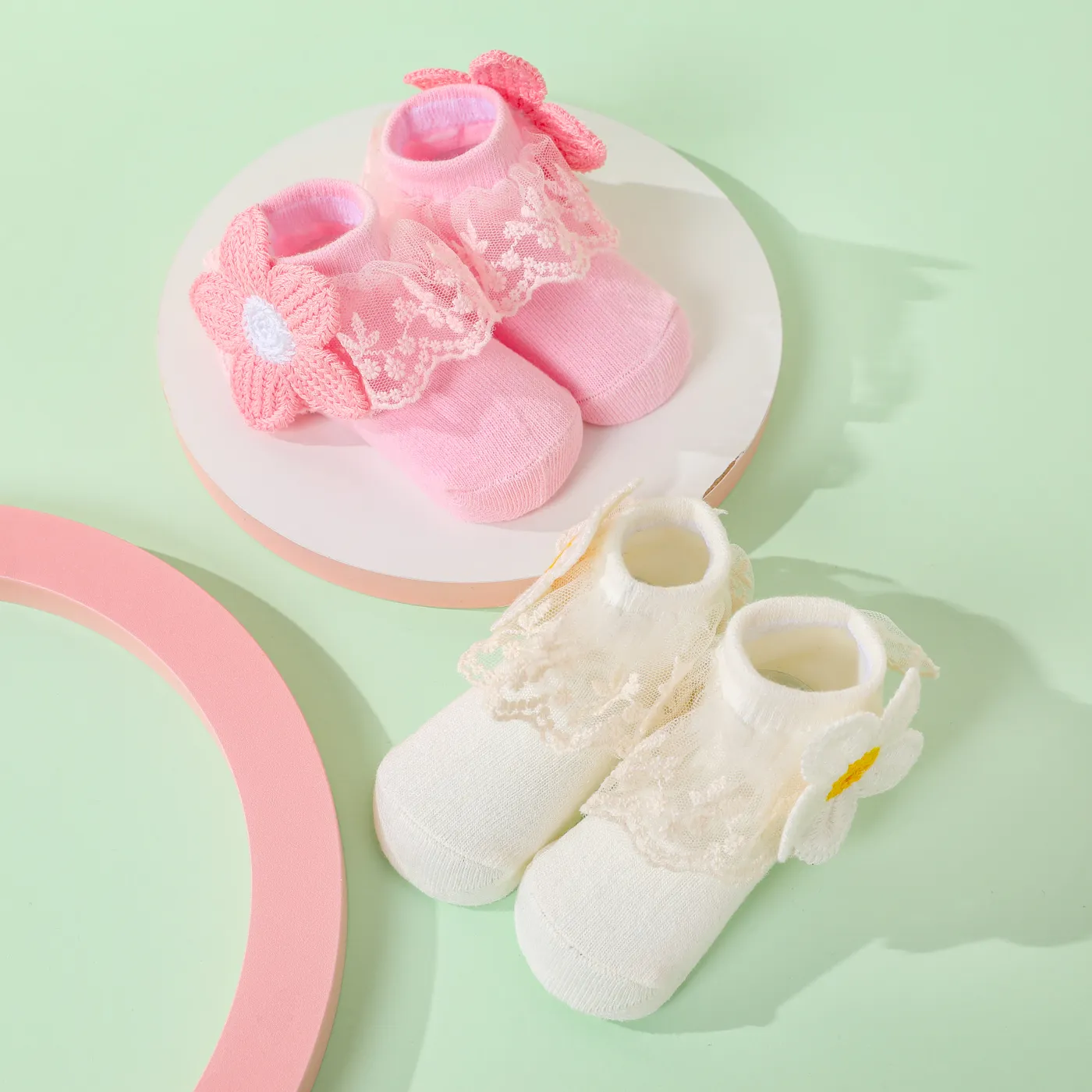 bebê/criança meias de princesa com acabamento de renda floral Branco image 2