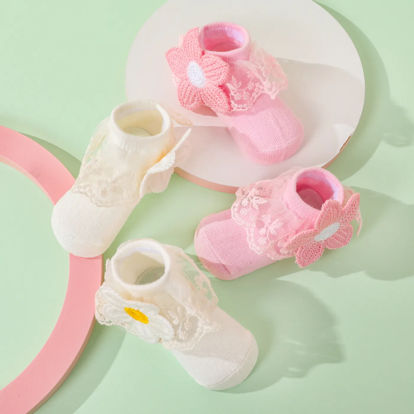 bebê/criança meias de princesa com acabamento de renda floral Branco image 3