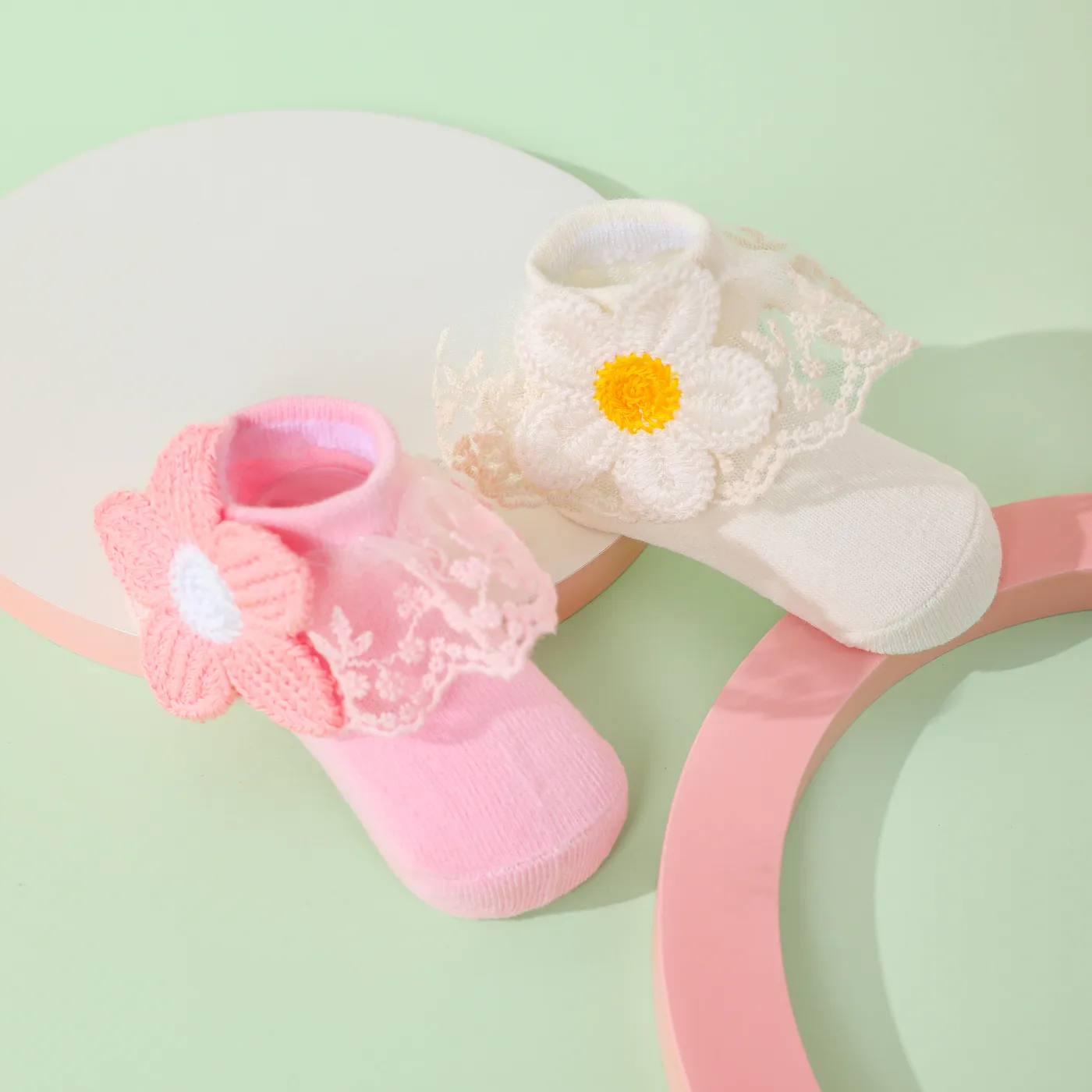 bebê/criança meias de princesa com acabamento de renda floral Branco image 4