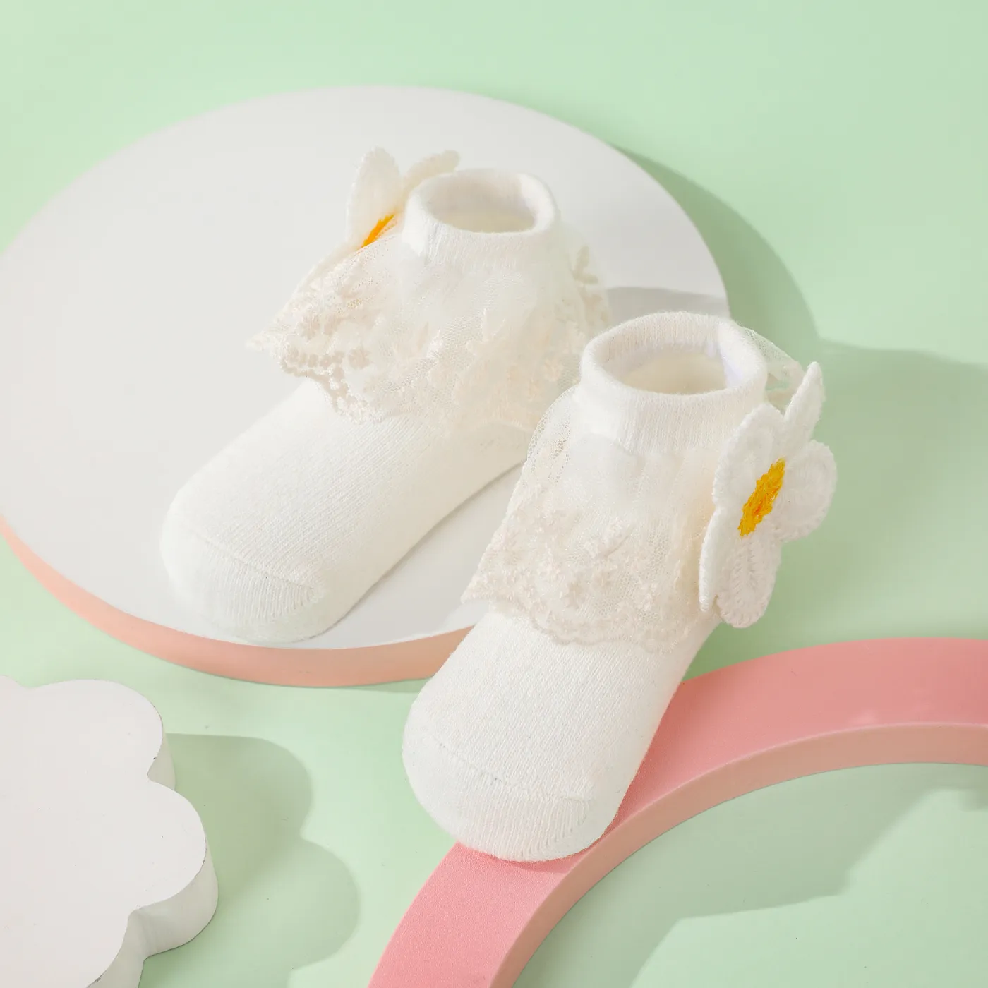 bebê/criança meias de princesa com acabamento de renda floral Branco image 6