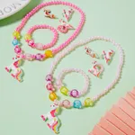 5-pack Toddler Cartoon Unicorn Pendant Beaded Necklace Ring Ear Cuff and Beaded Bracelet Jewelry Set for Girls Pink image 2