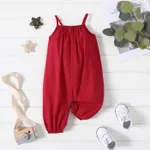 100% Cotton Baby Girl Loose-fit Solid Sleeveless Spaghetti Strap Harem Pants Overalls Burgundy