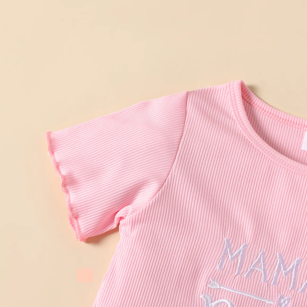 Kleinkinder Mädchen Gekräuselter Saum Basics Kurzärmelig T-Shirts rosa big image 1