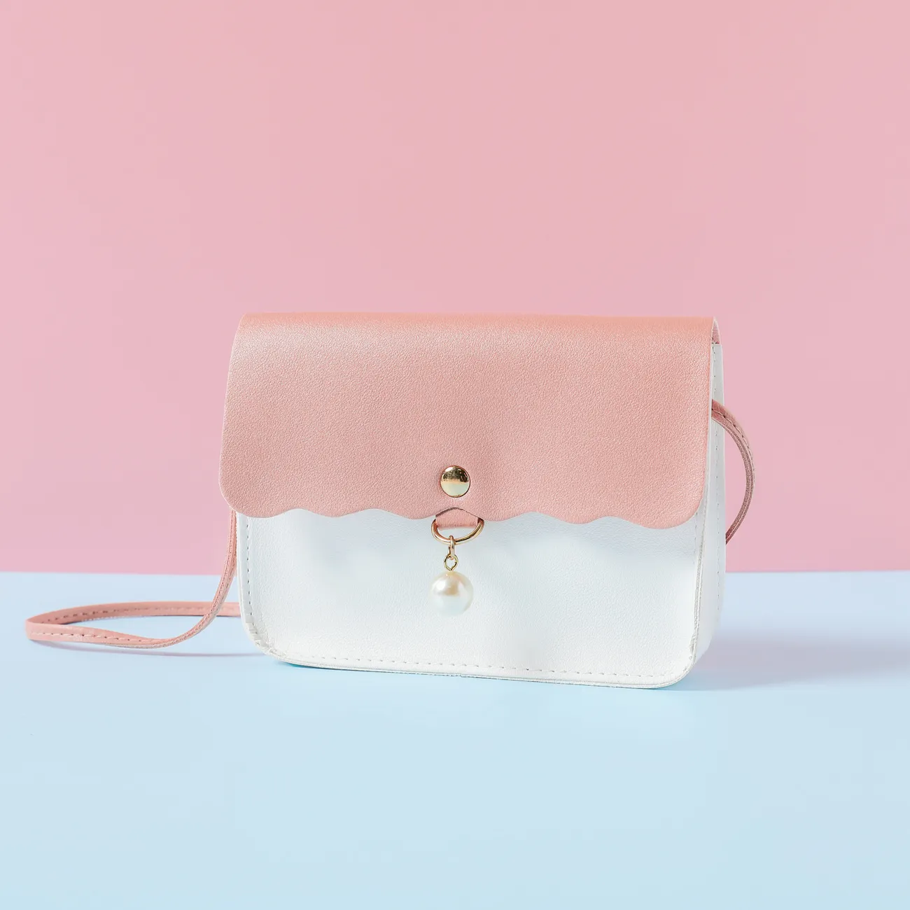 Kids Pearl Pendant Decor Two Tone Shoulder Messenger Bag Pink big image 1
