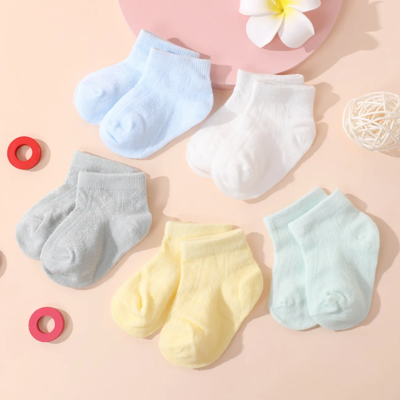 5件裝嬰兒/幼兒/兒童純色透氣襪子套裝 彩色 big image 1