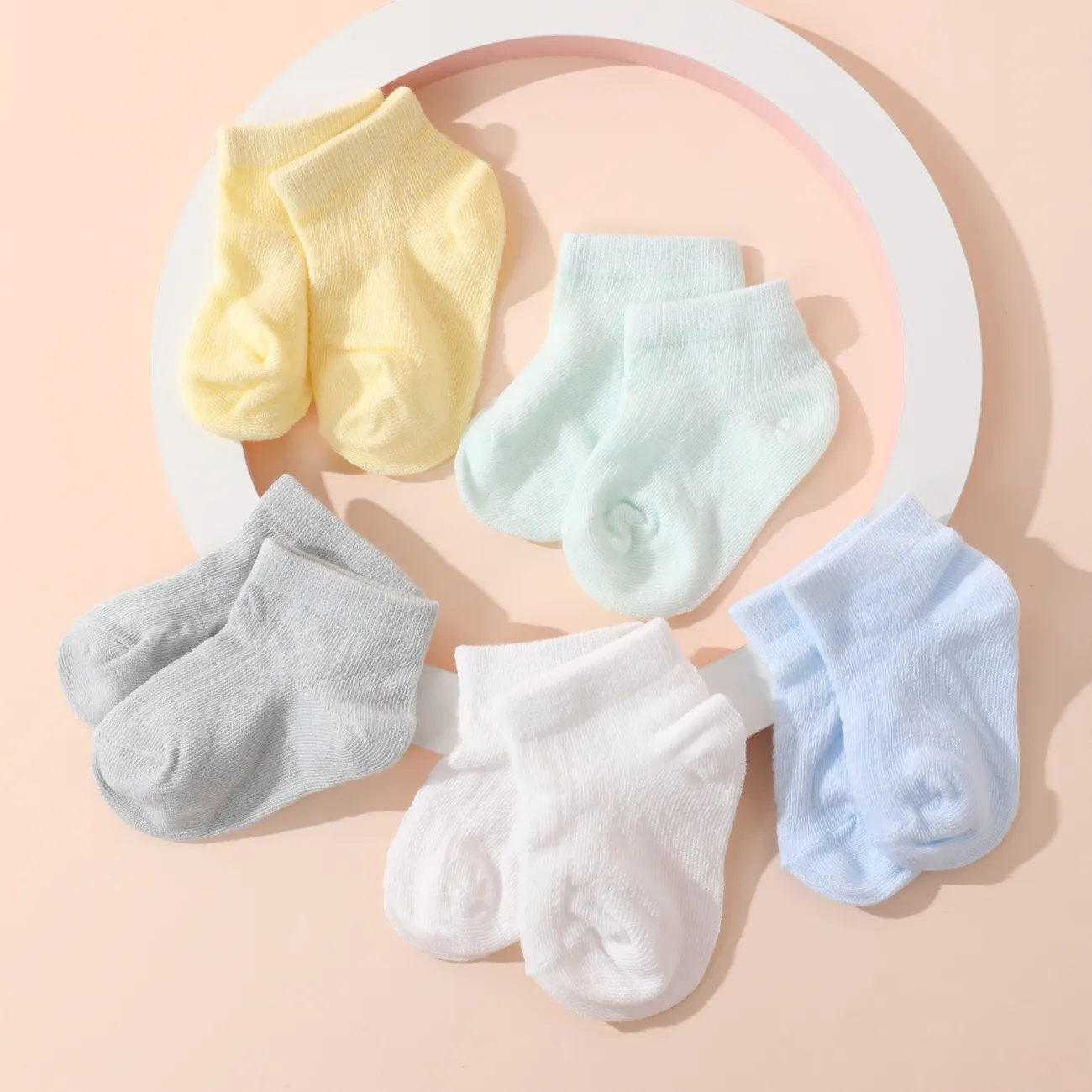 5er-Pack Baby / Kleinkind / Kind Pure Color atmungsaktive Socken Set Mehrfarbig big image 1