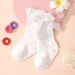 Baby / Toddler Bow Ruched Trim Antiskid Glue Tube Socks White image 6