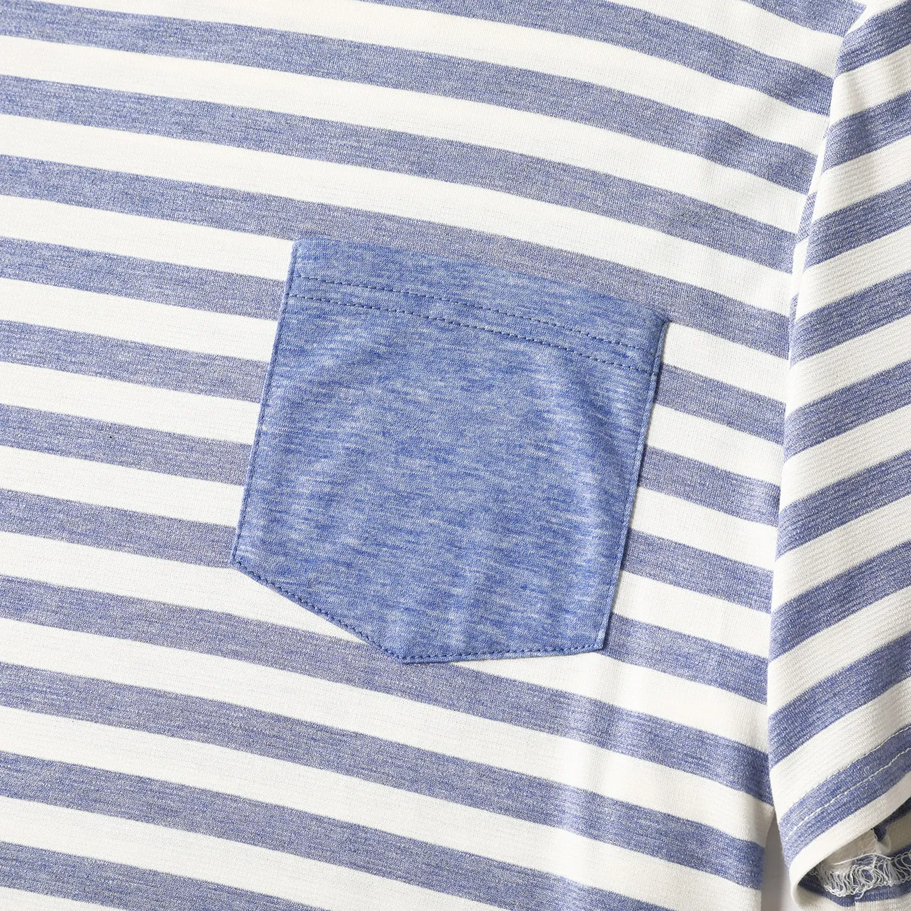 Family Matching Blue Striped V Neck Drop Shoulder Button Up Belted Dresses and Short-sleeve T-shirts Sets Blue big image 1