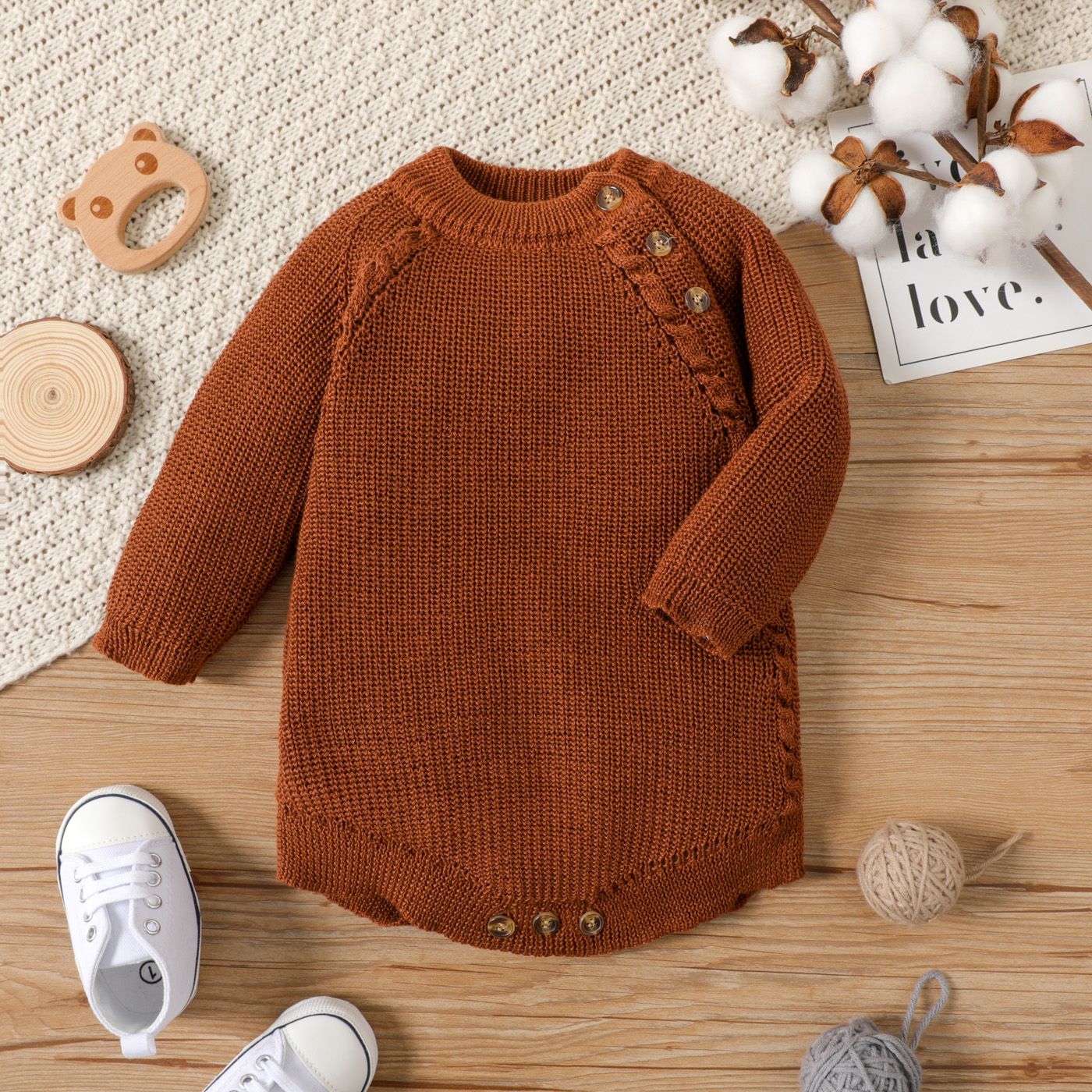 

Baby Boy/Girl Solid Knitted Button Long-sleeve Romper