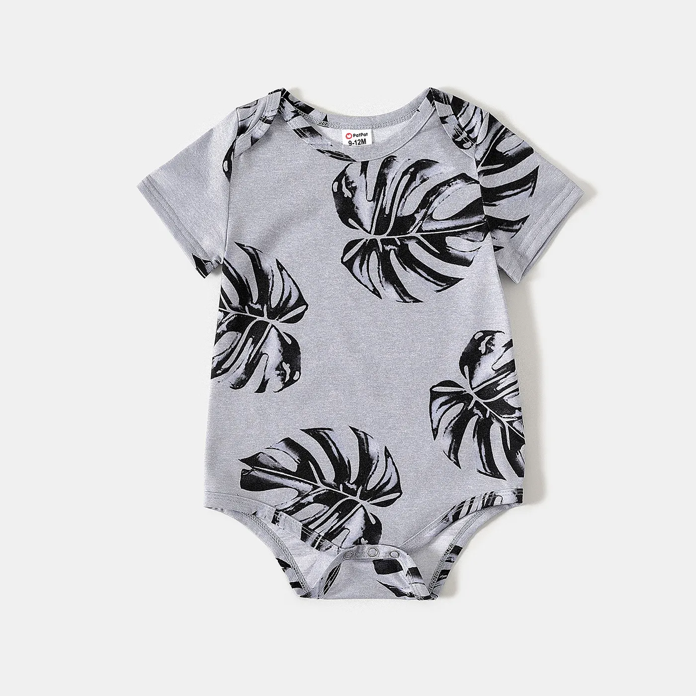 Allover Palm Leaf Print Grey Short-sleeve Twist Knot Bodycon Dress for Mom and Me MiddleAsh big image 1