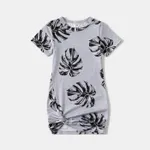 Allover Palm Leaf Print Grey Short-sleeve Twist Knot Bodycon Dress for Mom and Me MiddleAsh image 5