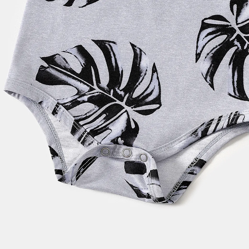 Allover Palm Leaf Print Grey Short-sleeve Twist Knot Bodycon Dress for Mom and Me MiddleAsh image 4