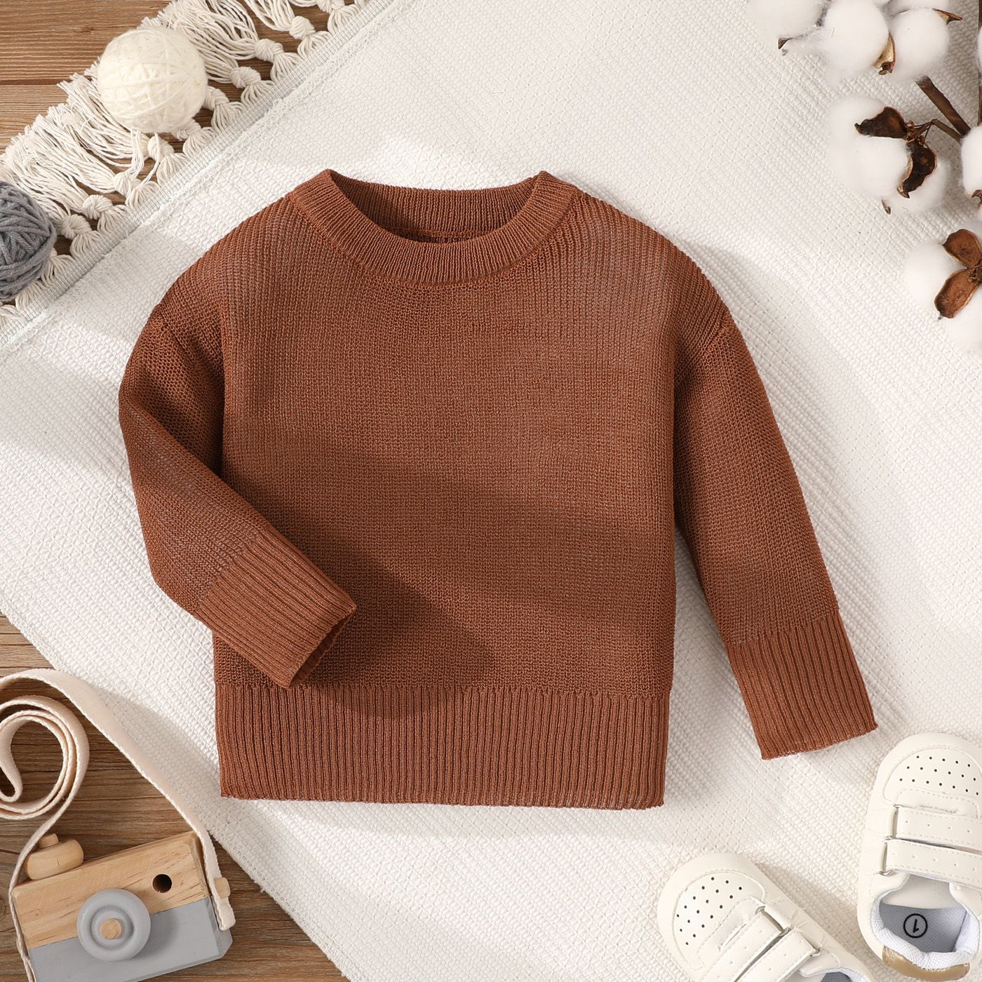

Baby Boy/Girl Solid Knitted Long-sleeve Pullover Sweater
