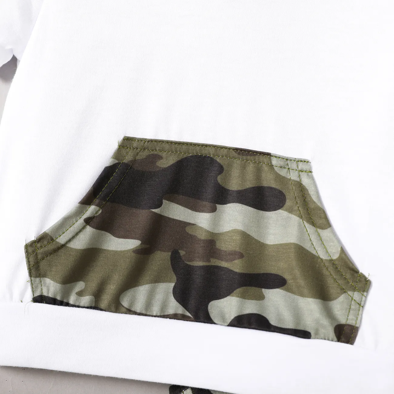 2-piece Toddler Boy Camouflage Print Hooded Tee and Elasticized Shorts Set White big image 1