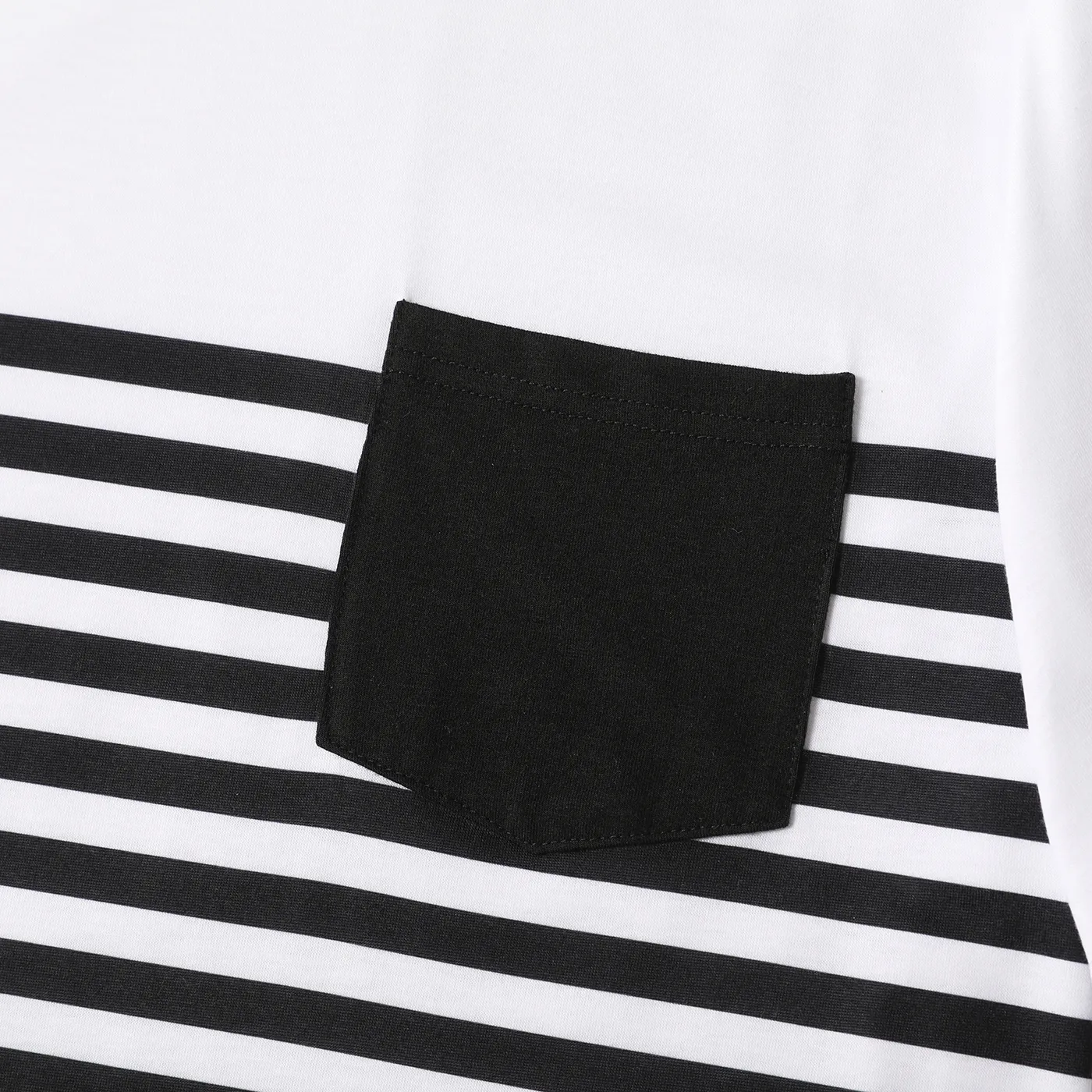 Family Matching Black Halter Neck Off Shoulder Splicing Chevron Striped Maxi Dresses and Short-sleeve T-shirts Sets BlackandWhite image 3