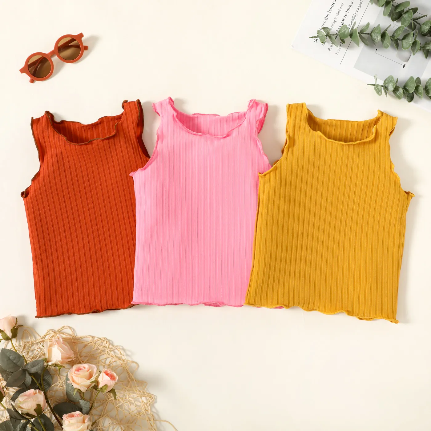 Toddler Girl Solid Color Lettuce Trim Tank Top Pink image 3