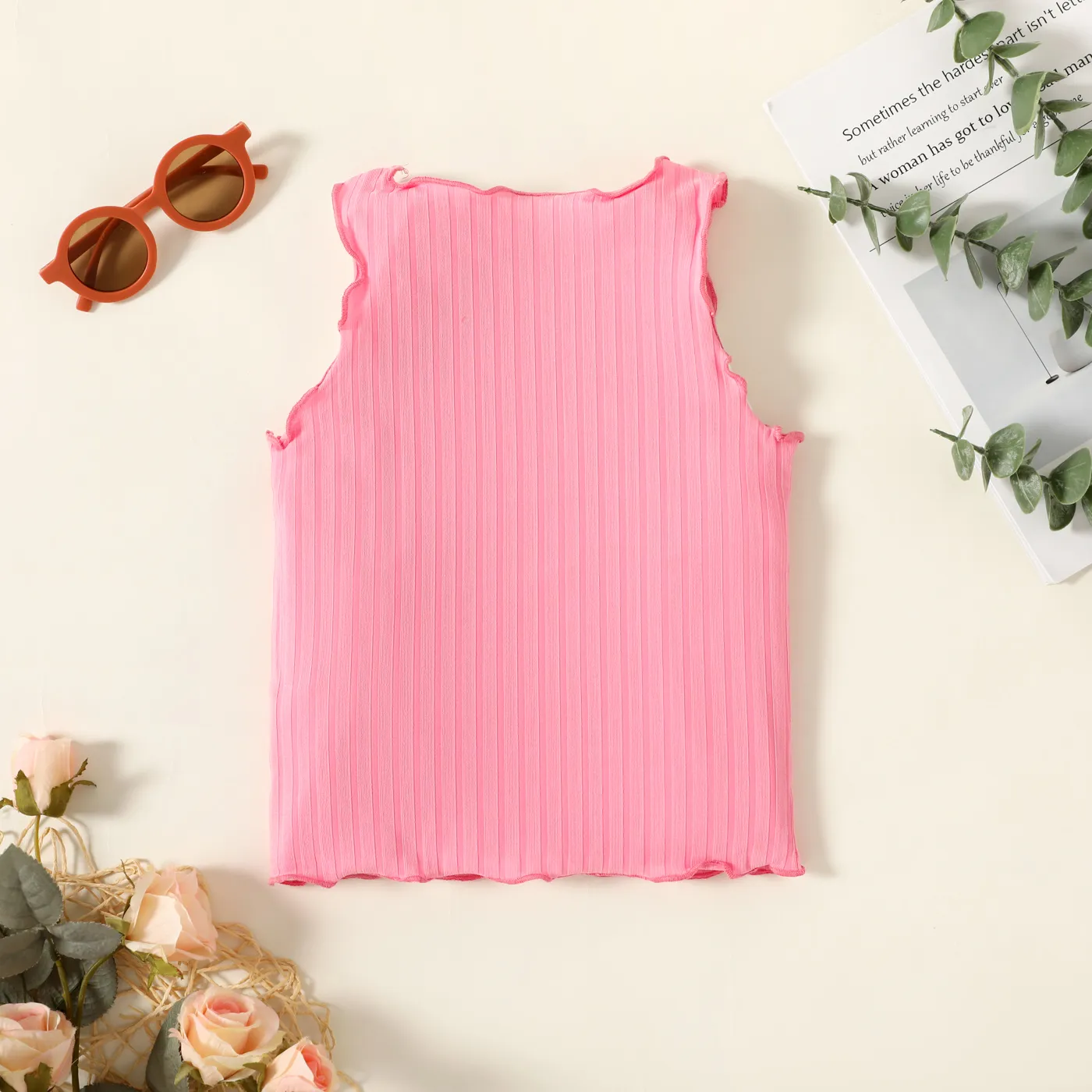Toddler Girl Solid Color Lettuce Trim Tank Top Pink image 2