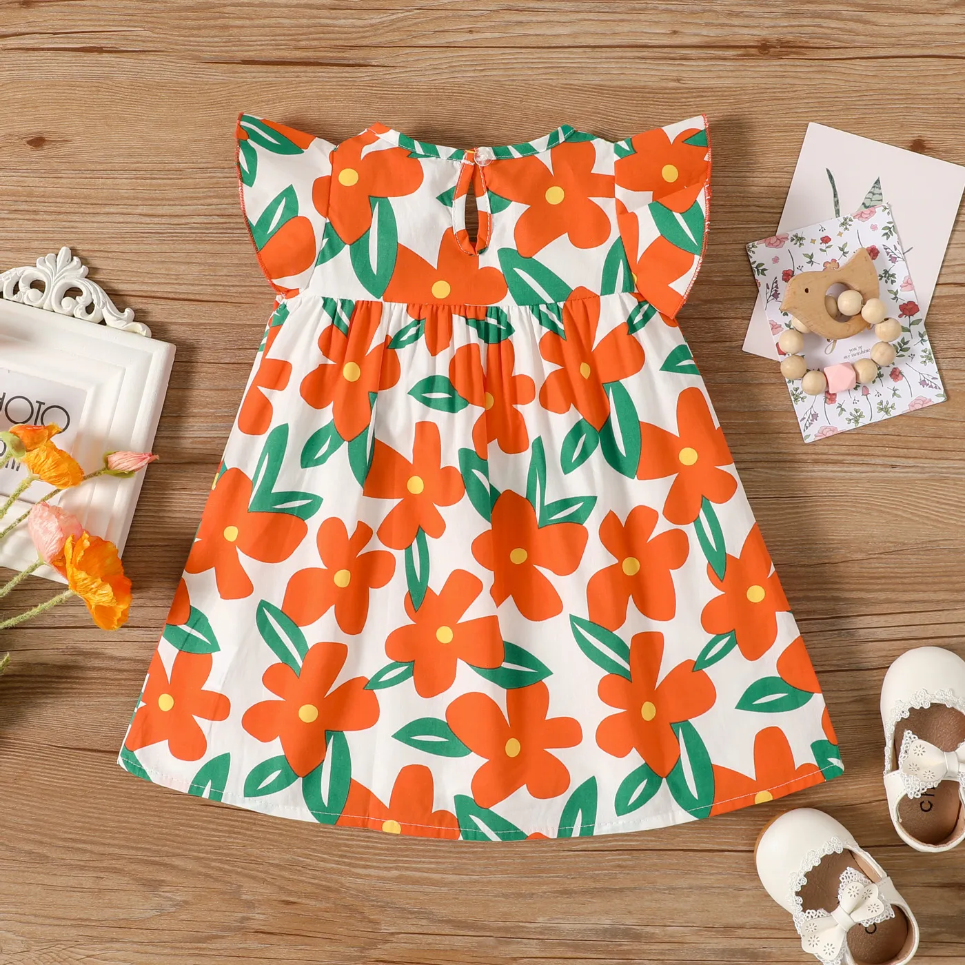 Bebé Mangas franzidas Flor grande Casual Sem mangas Vestidos  image 2