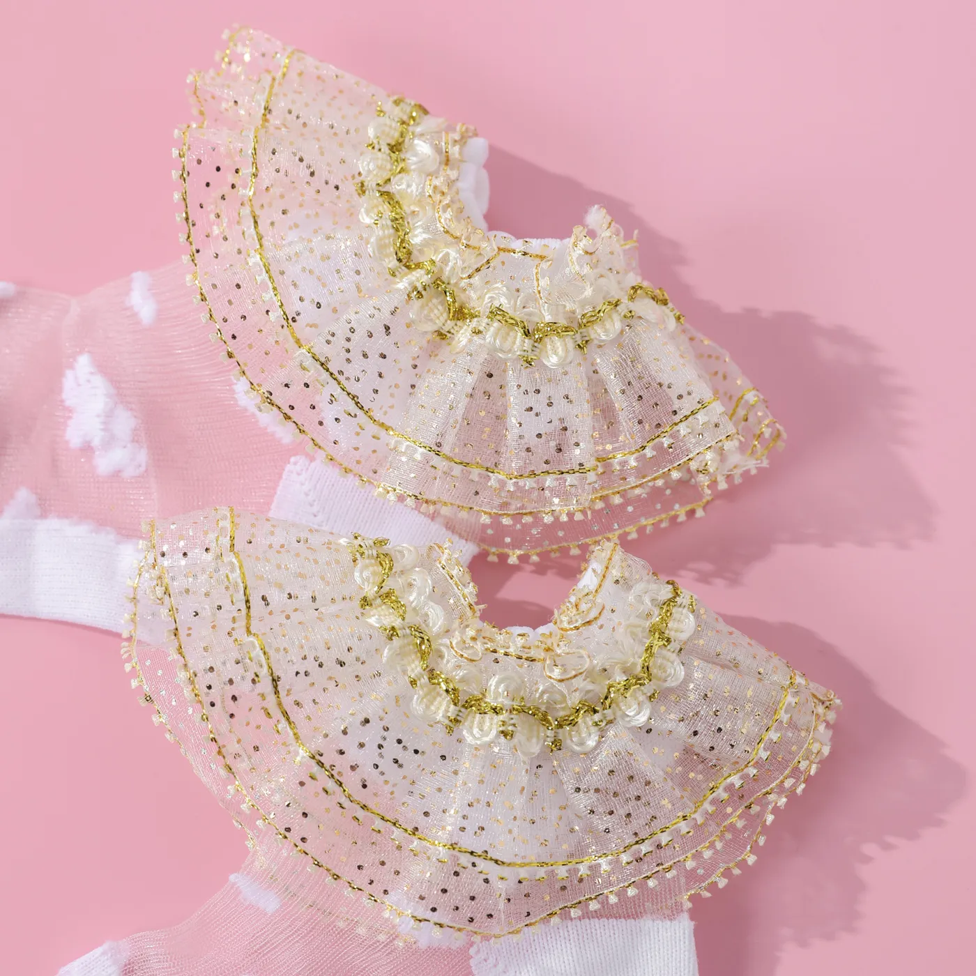 Baby / Toddler / Kid Gypsophila Lace Trim Socks (Random with or without golden dots) Gold big image 1