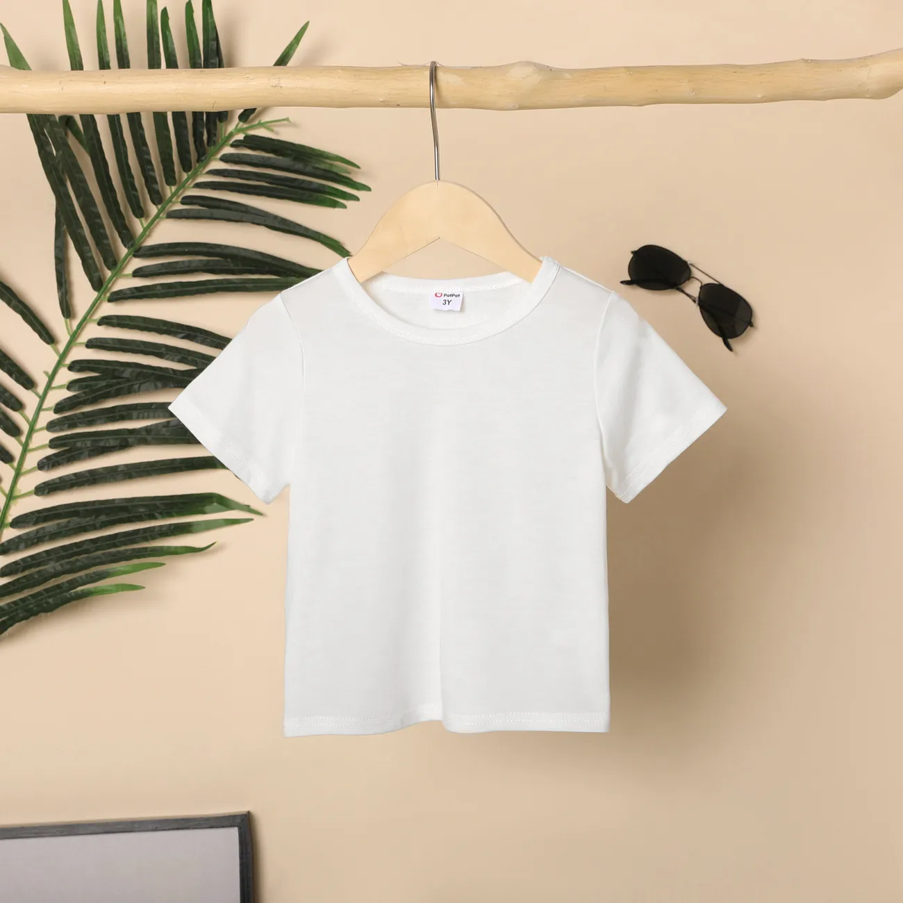 Toddler Boy Casual Solid Color Short-sleeve Tee White big image 1