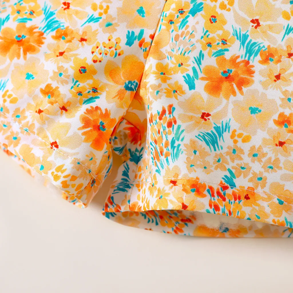 Toddler Girl Bowknot Design Stripe/Floral Print/Orange Cami Romper White big image 1