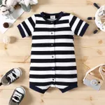 Baby Boy Print/Striped Short-sleeve Snap Romper Blueblackwhite