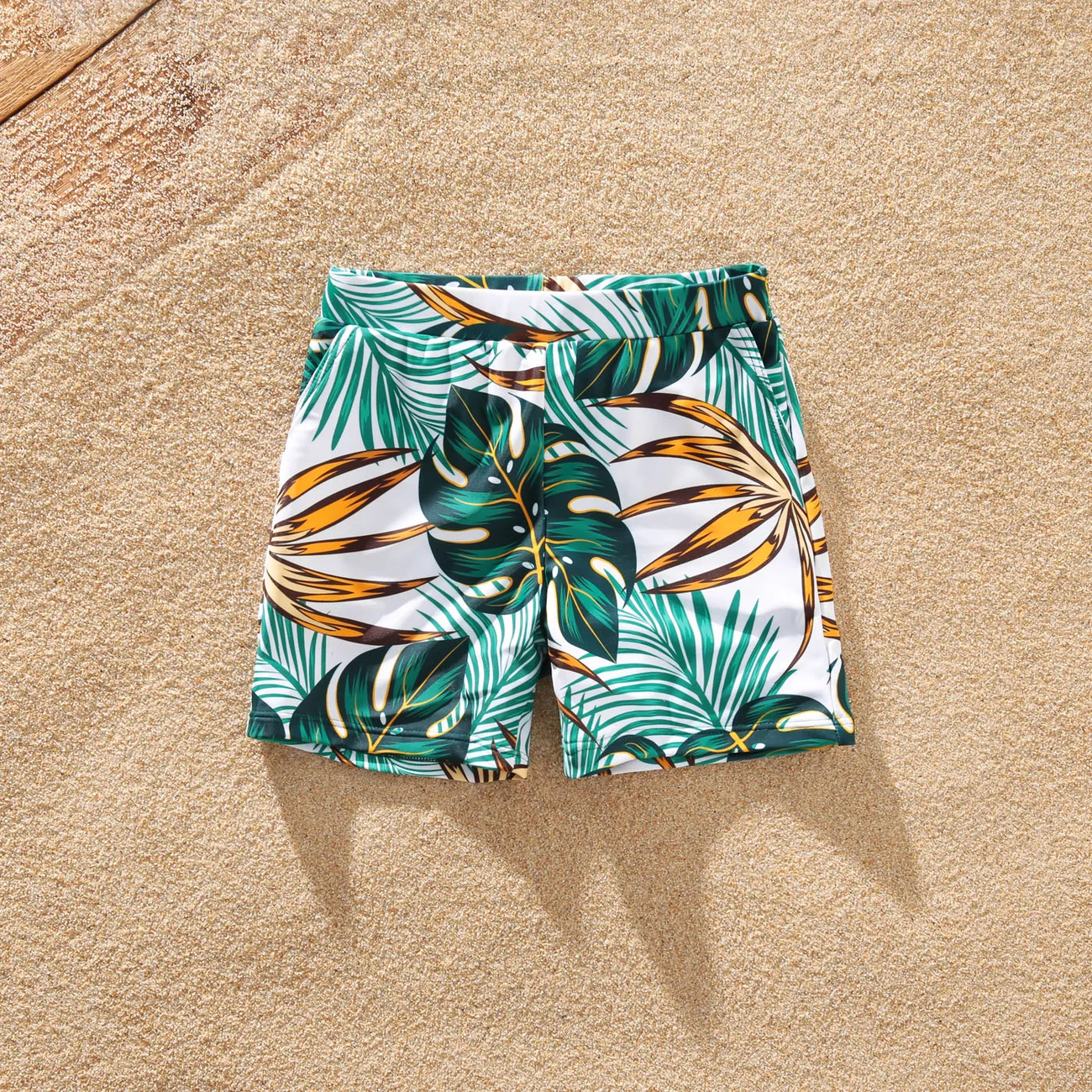 Family Matching Allover Plants Print Swim Trunks Shorts and V Neck Spaghetti Strap Splicing One-Piece Swimsuit big image 1