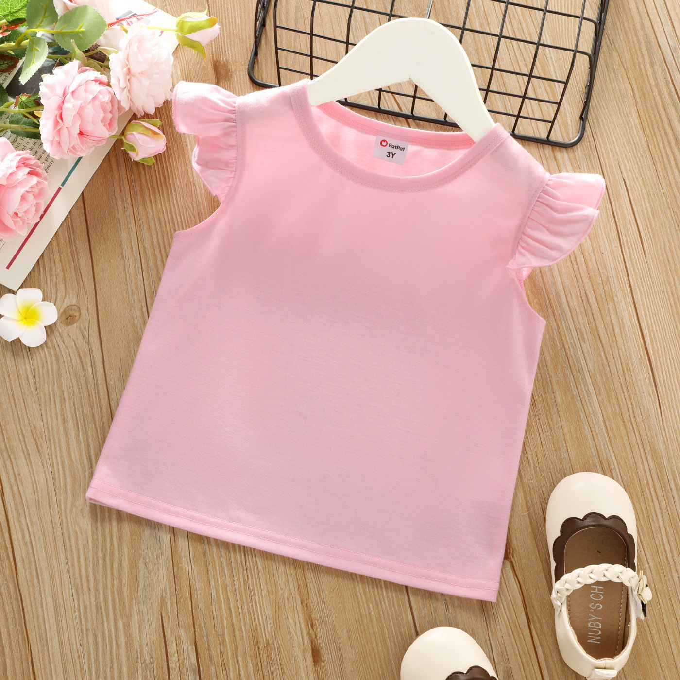 

Toddler Girl Basic Solid Color Flutter-sleeve Tee