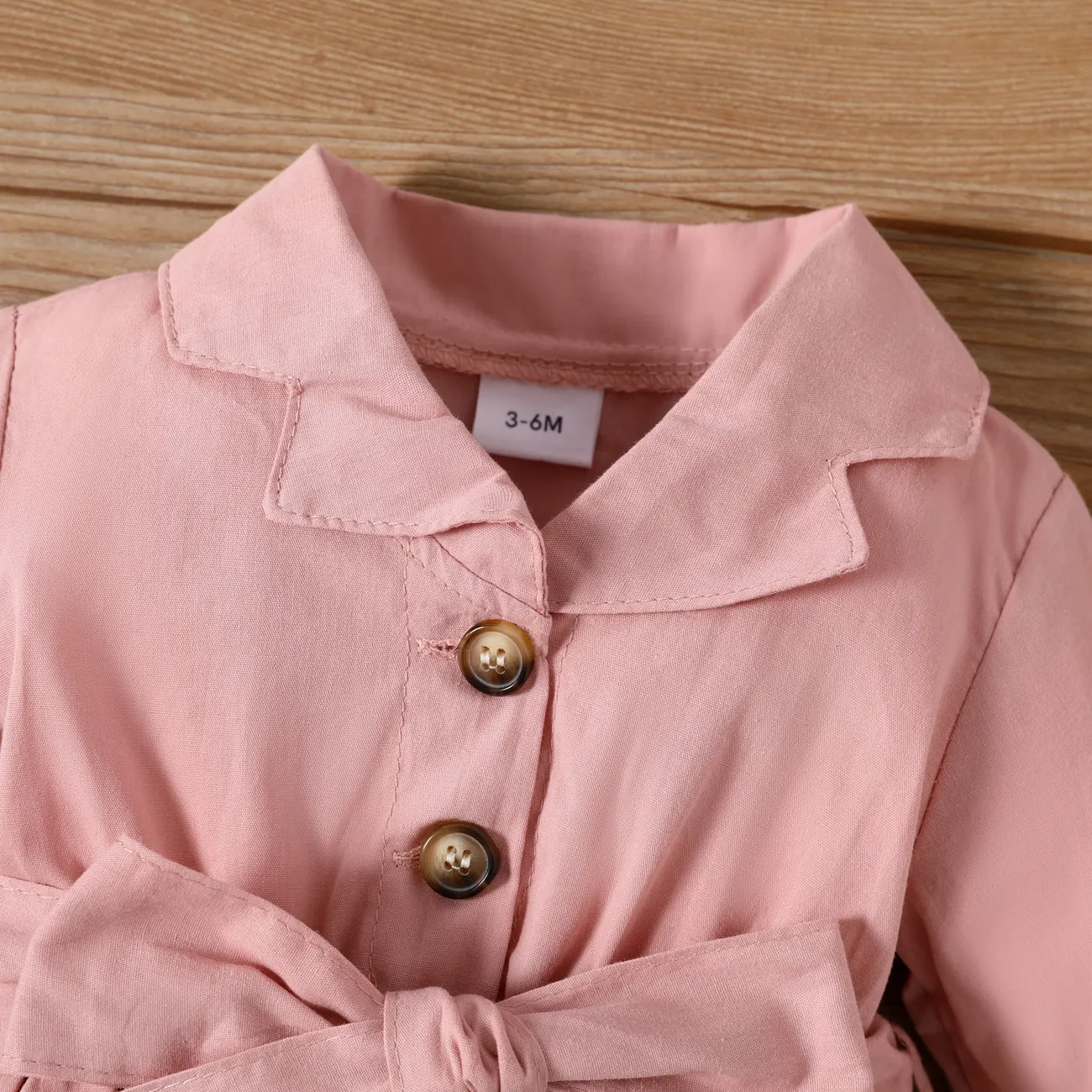 100% Cotton Baby Girl Green Lapel Single Breasted Long-sleeve Layered Ruffle Dress Pink big image 1