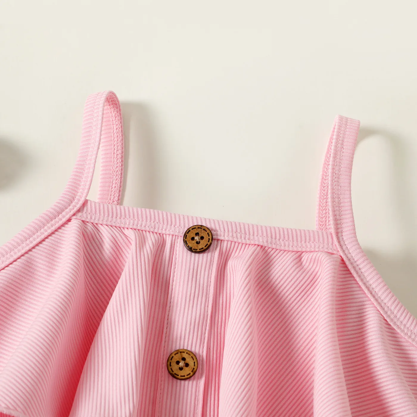 Toddler Girl Button Design Flounce Belted Solid Color Cami Romper  image 5