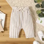Baby Boy/Girl Crepe Brown/Khaki Striped Elasticized Waist Harem Pants Khaki
