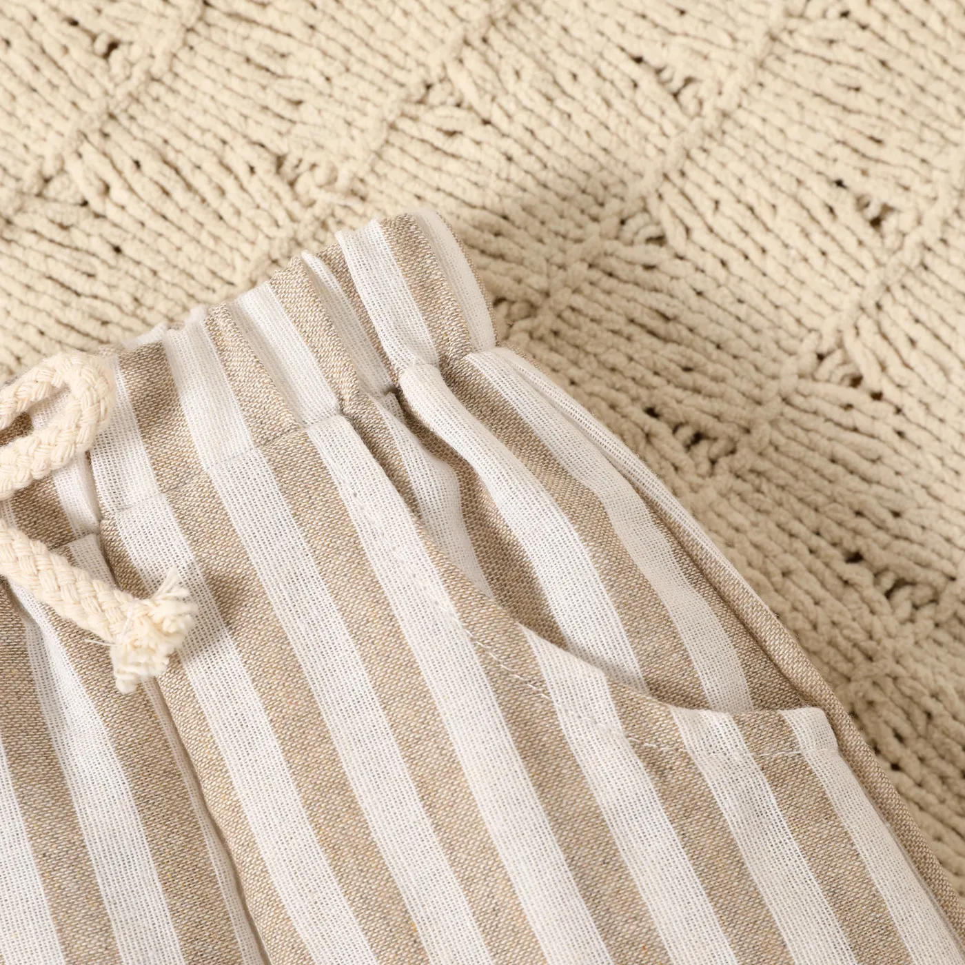 Baby Boy/Girl Crepe Brown/Khaki Striped Elasticized Waist Harem Pants Khaki image 4