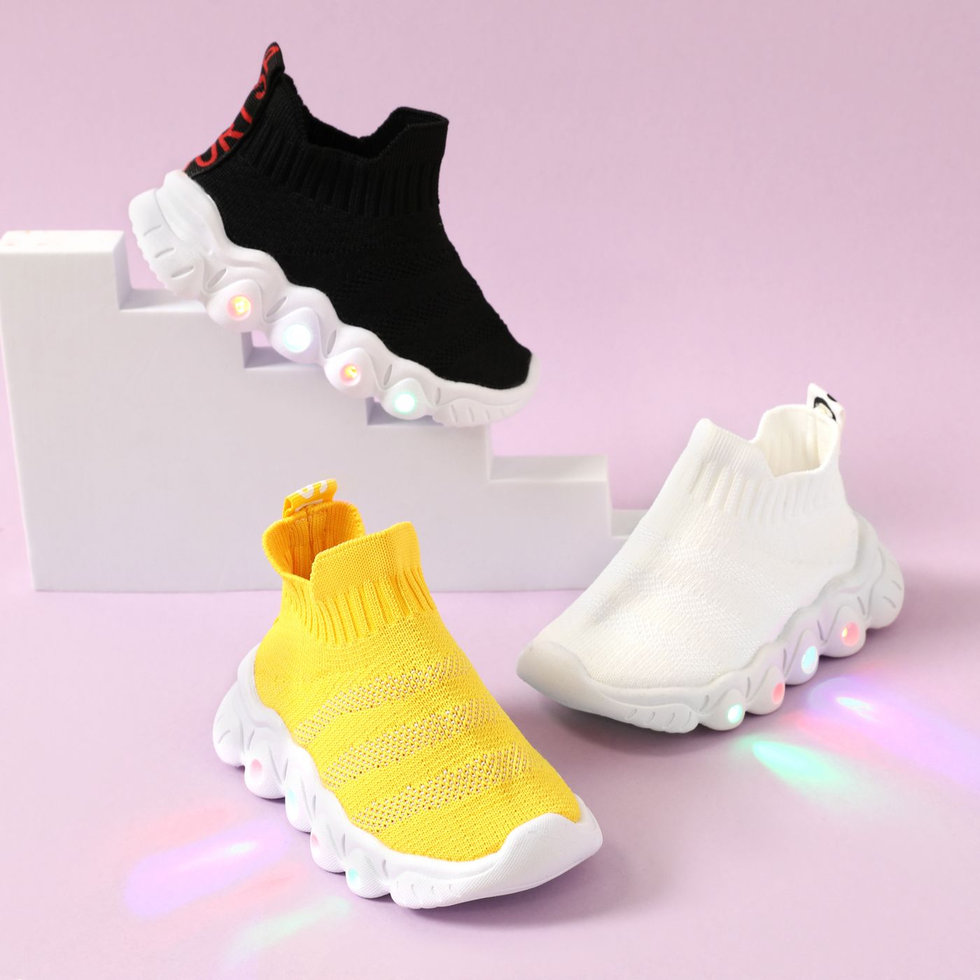 

Toddler / Kid Solid Knitted Breathable Casual Chic LED Sneaker