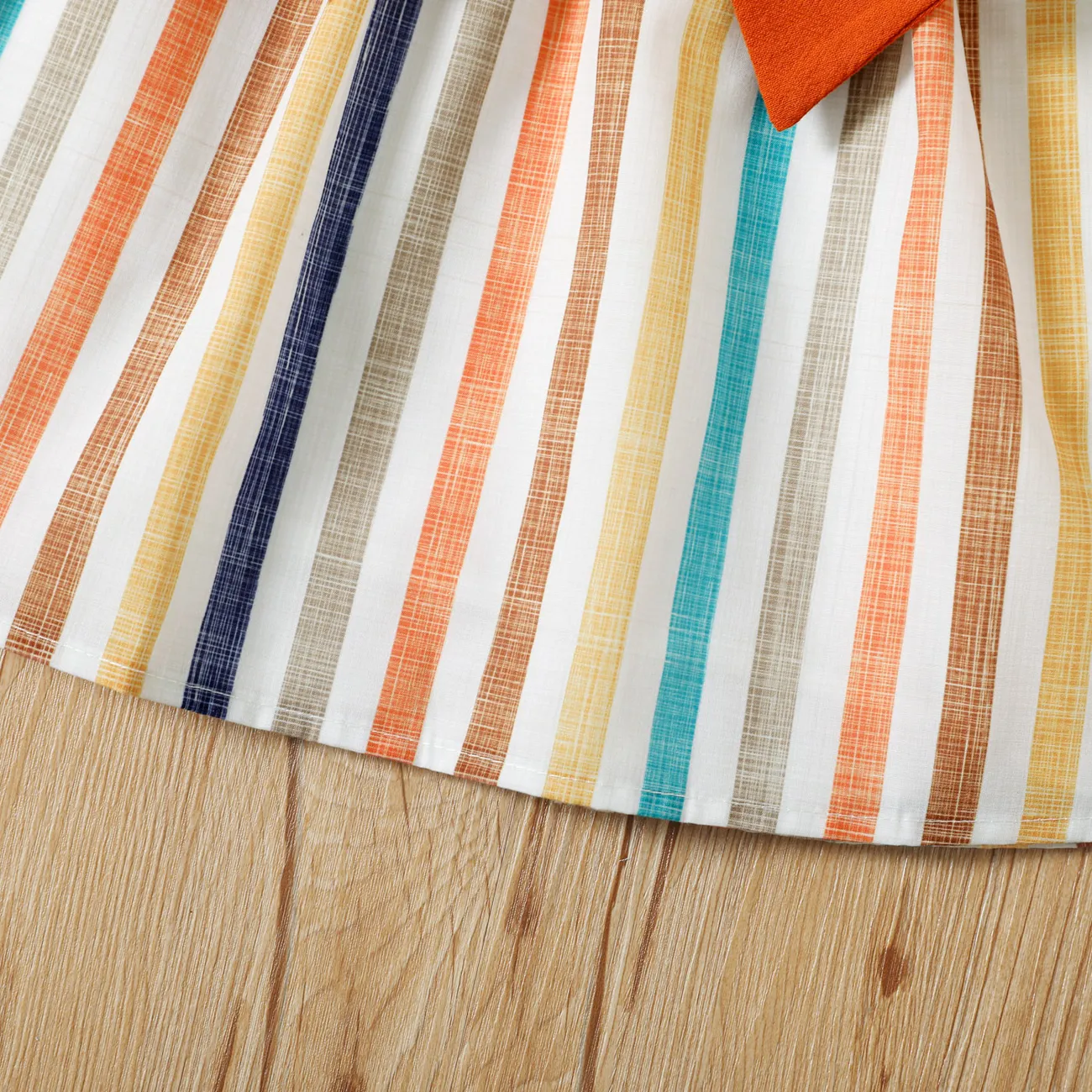 Toddler Girl Stripe Ruffled Bowknot Design Sleeveless Dress Multi-color big image 1