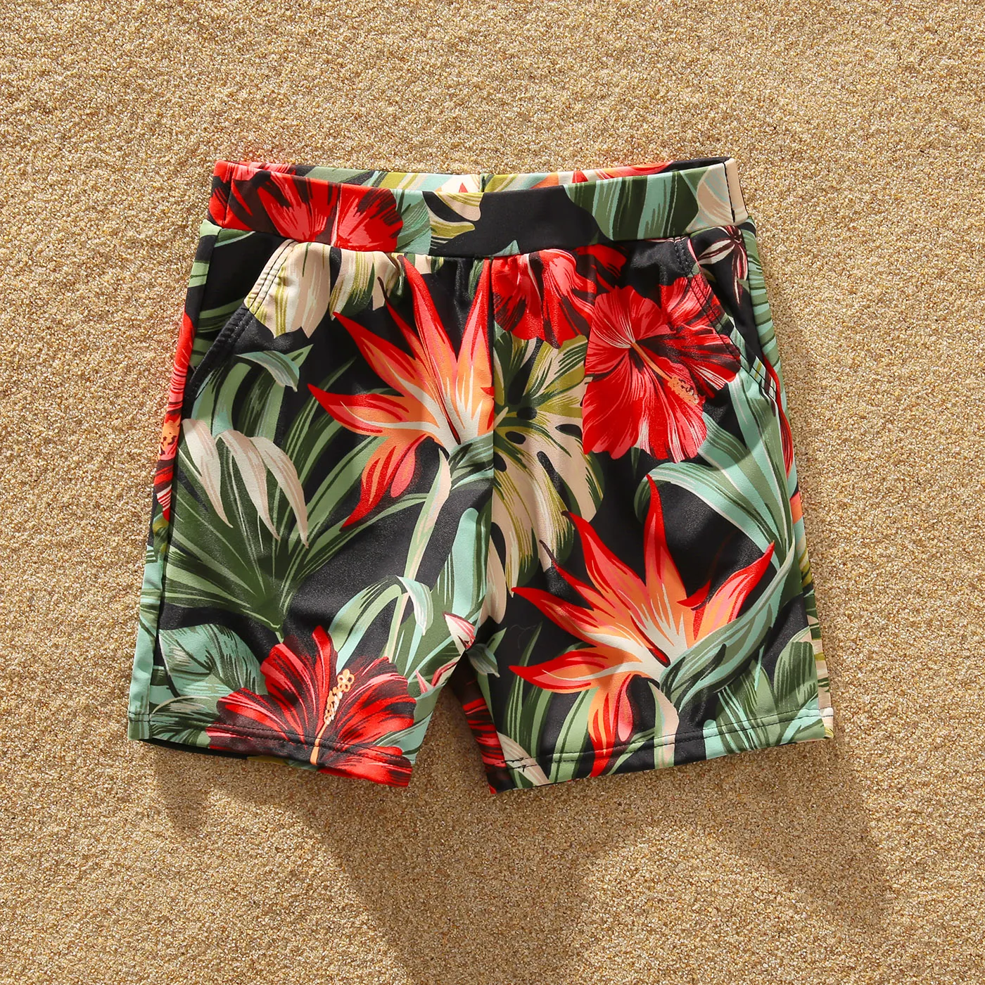 Family Matching Allover Floral Print Swim Trunks Shorts and Ruffle Belted One-Piece Swimsuit Pink image 4