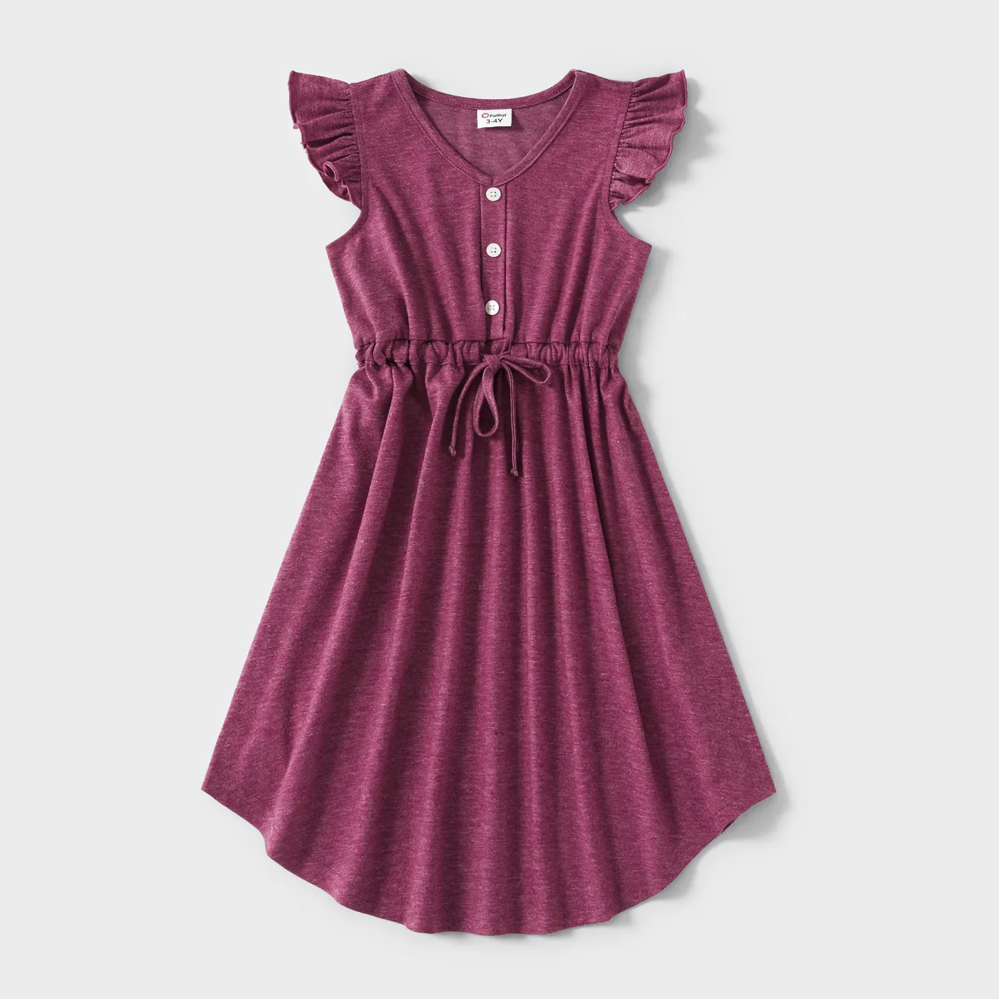 Family Matching Solid V Neck Sleeveless Button Up Drawstring Dresses and Striped Colorblock Short-sleeve T-shirts Sets  big image 9