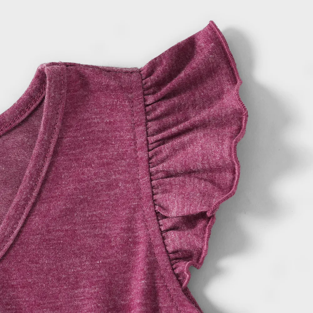 Family Matching Solid V Neck Sleeveless Button Up Drawstring Dresses and Striped Colorblock Short-sleeve T-shirts Sets big image 11